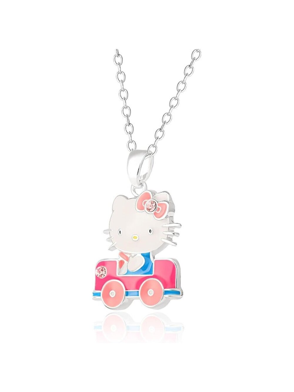 Hello Kitty Car Pendant Necklace Silver Flash-Plated Car Charm Adjustable